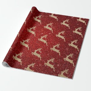 Christmas New Year Cardboard Deer Red Glitter Wrapping Paper