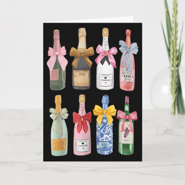 Christmas New Year Champagne Gl Coquette Bot-tle M Card (Front)