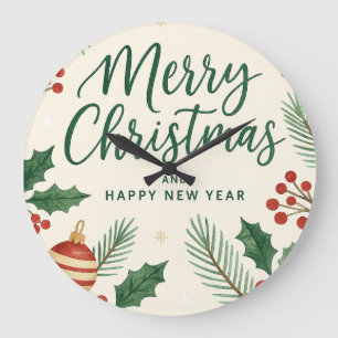 Christmas & New Year Holiday Card Large Clock
