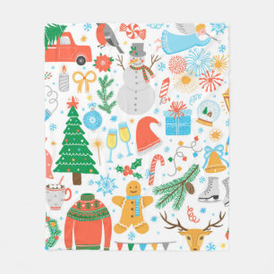 Christmas, New Year icon set. Winter holidays Vint Fleece Blanket