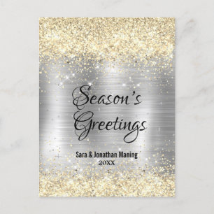 Christmas new year metallic silver gold glitter  postcard