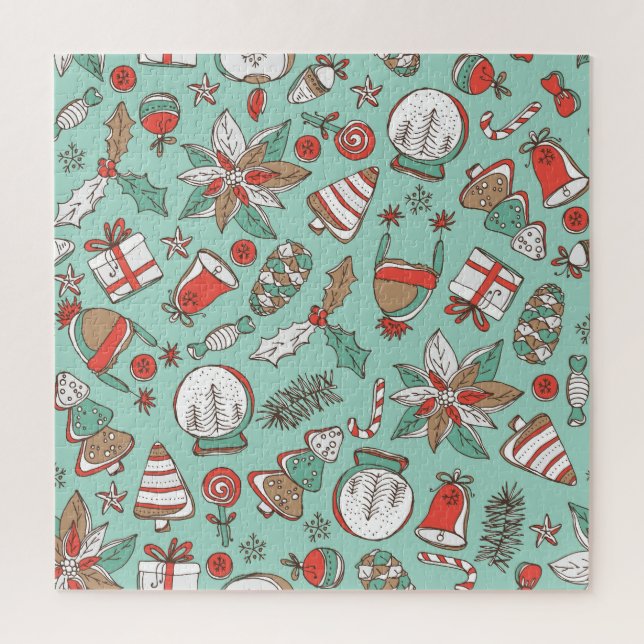 Christmas New Year: Vintage Hand Drawn Jigsaw Puzzle (Vertical)