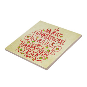 Christmas New Year Vintage Typography Ceramic Tile