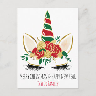 Christmas New Year Winter Unicorn Postcard