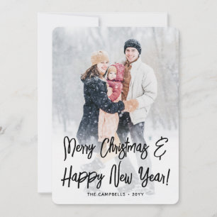 Christmas & New Years Brushed Black Script 2 Photo Holiday Card