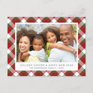 Christmas New Years Photo Plaid Holiday Postcard