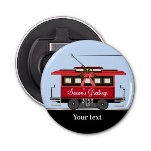 Christmas New Year's Red Tram Trolley Streetcar Bottle Opener