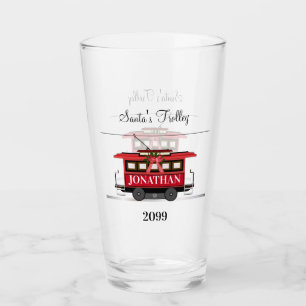 Christmas New Year's Red Tram Trolley Streetcar Glass