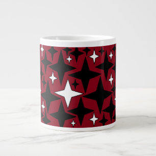 Christmas New Years Stars Black White Red Backgrnd Large Coffee Mug