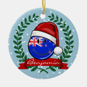 Christmas New Zealand Style Smiling Flag Ceramic Ornament