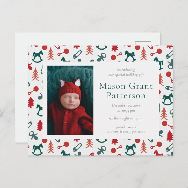 Christmas Newborn Announcement Postcard (Front/Back)