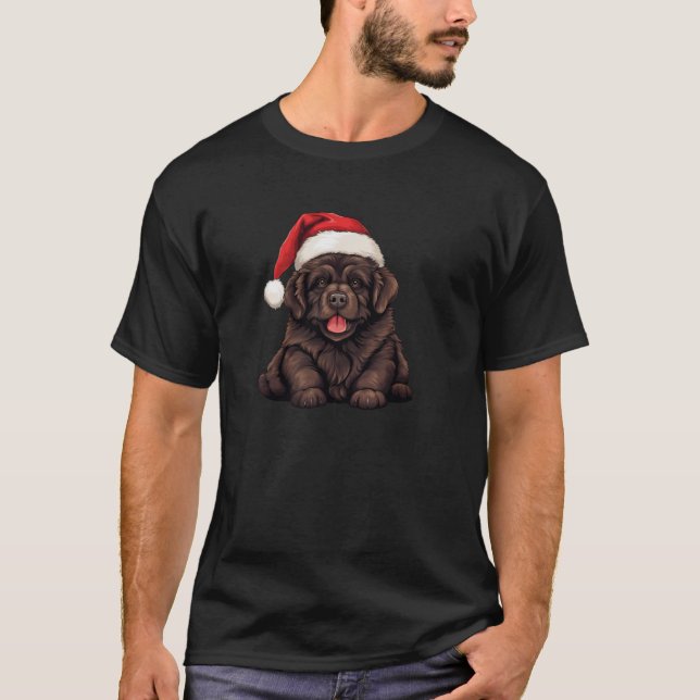 Christmas Newfoundland Dog Santa Hat Funny Xmas Ki T-Shirt (Front)