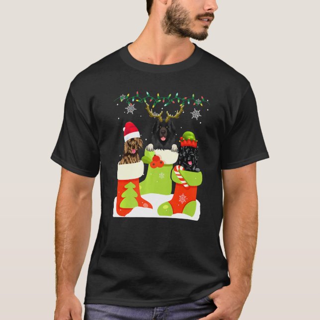 Christmas Newfoundland In Sock Xmas Reindeer Santa T-Shirt (Front)