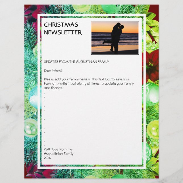 CHRISTMAS NEWSLETTER | Festive Wreath with Photo Custom Letterhead (Front)