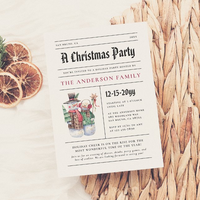 Christmas Newspaper | Fun Snowman Holiday Party Invitation (Creator Uploaded)