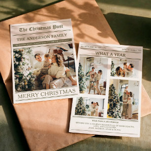 Christmas Newspaper Olive Green Photo What a Year Holiday Card