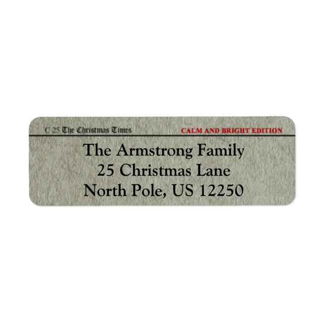 Christmas Newspaper Return Address Label (Front)