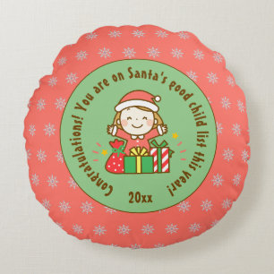 Christmas Nice List Kids Gift From Santa Clause Round Cushion
