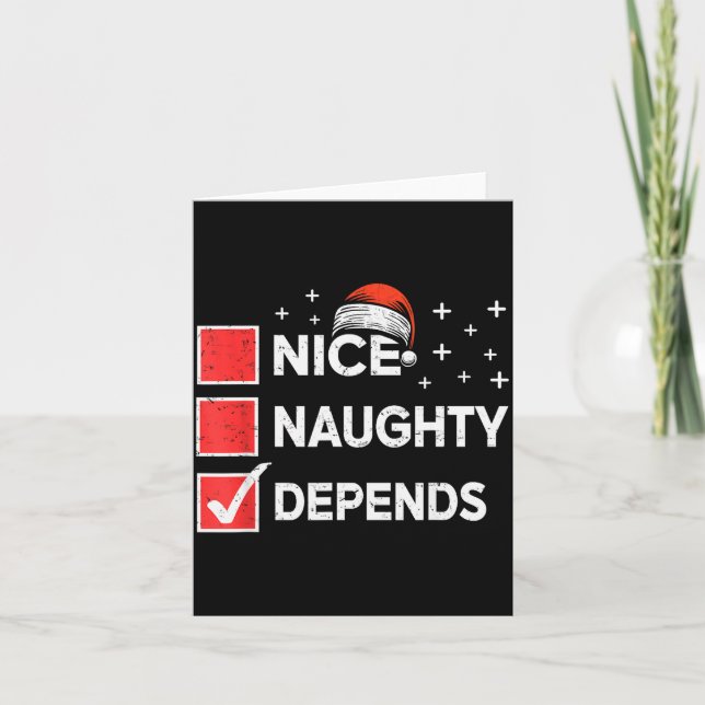 Christmas Nice Naughty Depends Christmas Xmas List Card (Front)