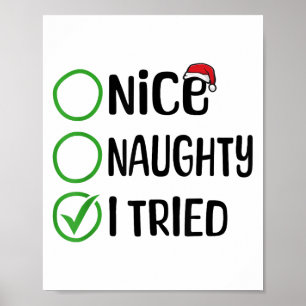 Christmas Nice Naughty I Tried Christmas List Xmas Poster
