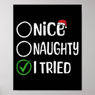 Christmas Nice Naughty I Tried Christmas List Xmas Poster