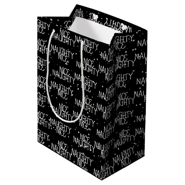 Christmas NICE NAUGHTY Text and Snowflakes Medium Gift Bag (Back Angled)