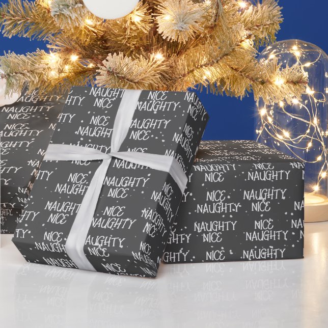 Christmas NICE NAUGHTY Text On Grey Wrapping Paper (Holidays)