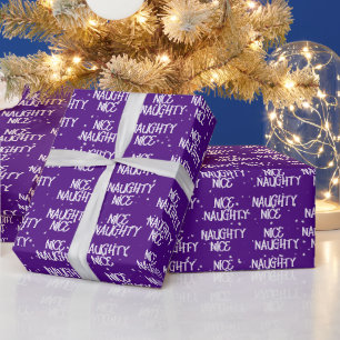 Christmas NICE NAUGHTY Text On Purple Wrapping Paper