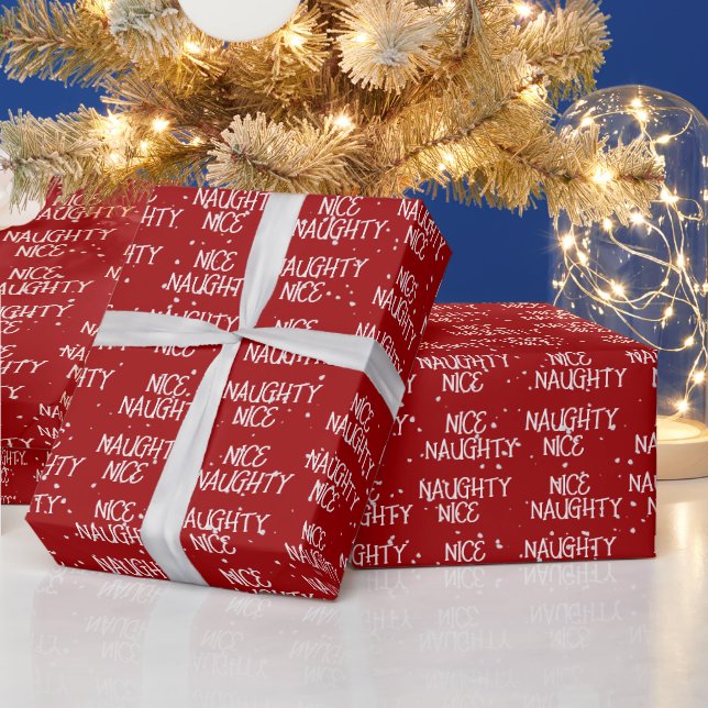 Christmas NICE NAUGHTY Text On Red Wrapping Paper (Holidays)