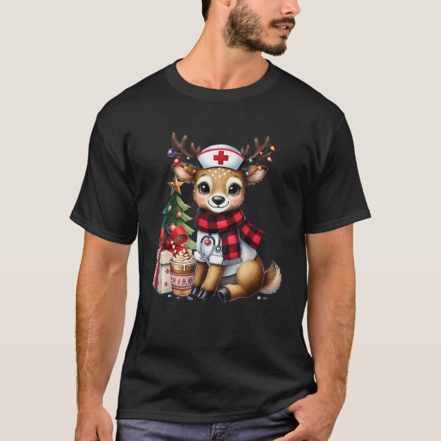 Christmas NICU RN ER Nurse Reindeer Funny Nursing  T-Shirt (Front)