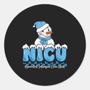 Christmas Nicu Snowman Neonatal Icu Nurse Squad Nu Classic Round Sticker