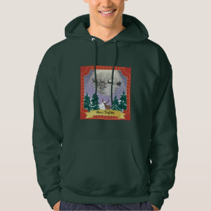 Christmas night diorama Santa reindeer sleigh Hoodie
