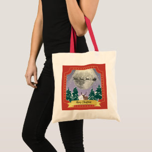 Christmas night diorama Santa reindeer sleigh Tote Bag