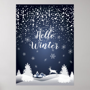 Christmas Night Fairy Tale Fantasy Snowy Forest Poster