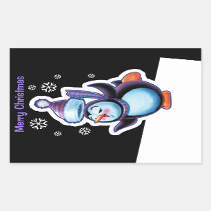 Christmas night rectangle sticker Penguin skater.