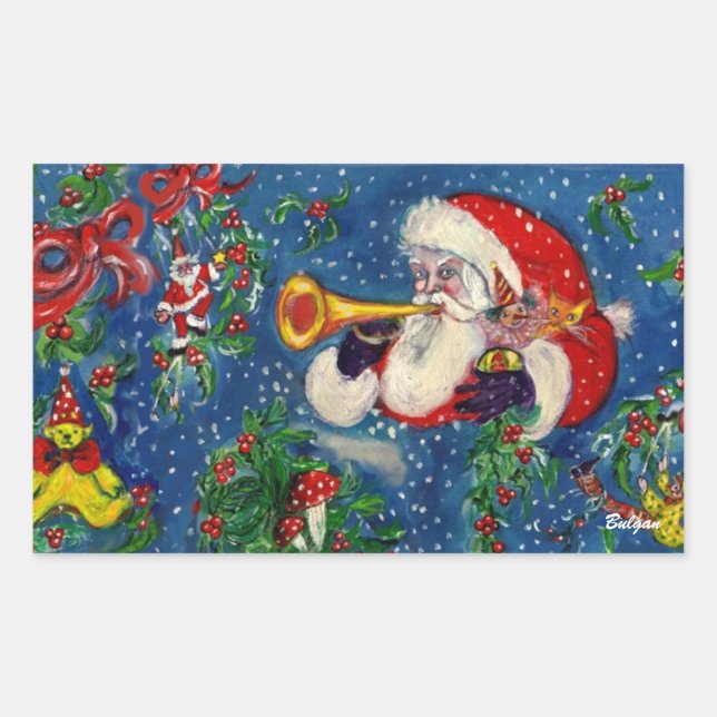 CHRISTMAS NIGHT / SANTA BUGLER RECTANGULAR STICKER (Front)