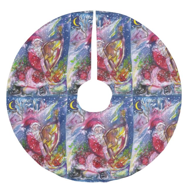CHRISTMAS NIGHT /SANTA CLAUS PLAYING HARP BRUSHED POLYESTER TREE SKIRT (Front)