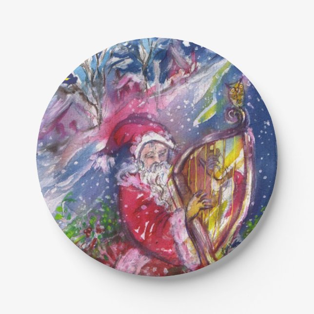 CHRISTMAS NIGHT /SANTA CLAUS PLAYING HARP PAPER PLATE (Front)