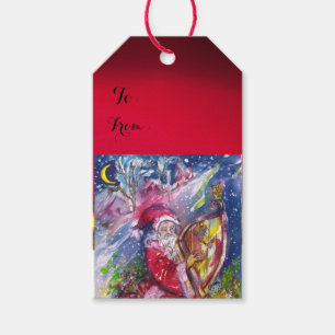 CHRISTMAS NIGHT /SANTA CLAUS PLAYING HARP Red Blue Gift Tags