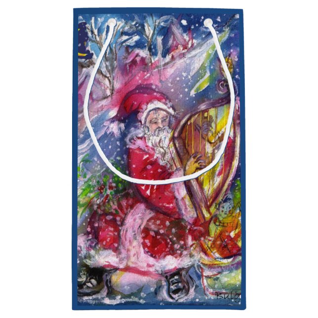 CHRISTMAS NIGHT /SANTA CLAUS PLAYING HARP SMALL GIFT BAG (Back)