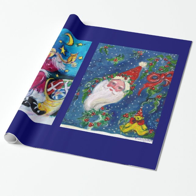 CHRISTMAS NIGHT/ SANTA CLAUS PLAYING VIOLIN WRAPPING PAPER (Unrolled)