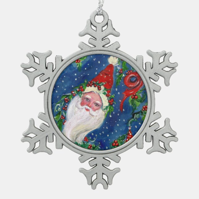 CHRISTMAS NIGHT /SANTA CLAUS SNOWFLAKE PEWTER CHRISTMAS ORNAMENT (Front)