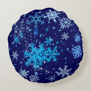 Christmas Night Snowfall Round Cushion