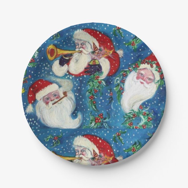 CHRISTMAS NIGHT / THREE SANTA PAPER PLATE (Front)