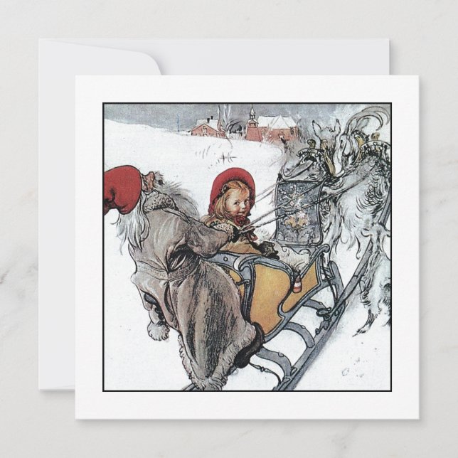 Christmas Nisse and Kersti on Sleigh Ride Holiday Card (Front)