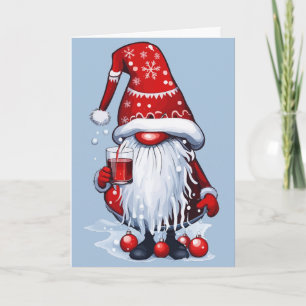 Christmas Nisse Gnome Gonk Holding A Mulled Wine Holiday Card