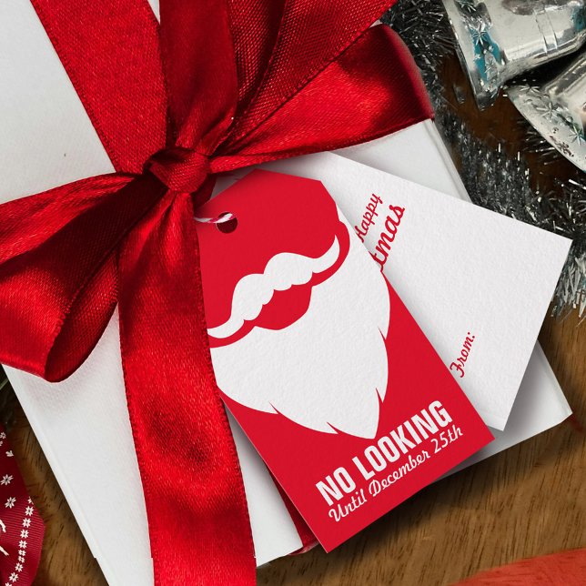 Christmas no looking santa beard graphic gift tag (Creator Uploaded)
