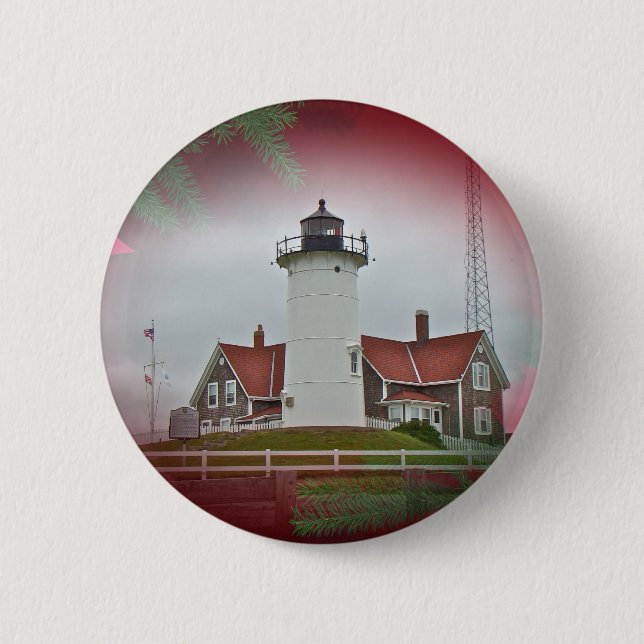Christmas Nobska Point Lighthouse 6 Cm Round Badge (Front)