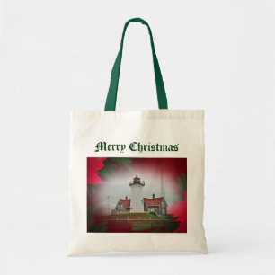 Christmas Nobska Point Lighthouse Tote Bag