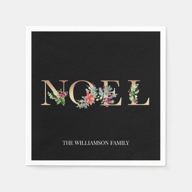 Christmas Noel Greenery Berries Floral Family Napkin (Front)
